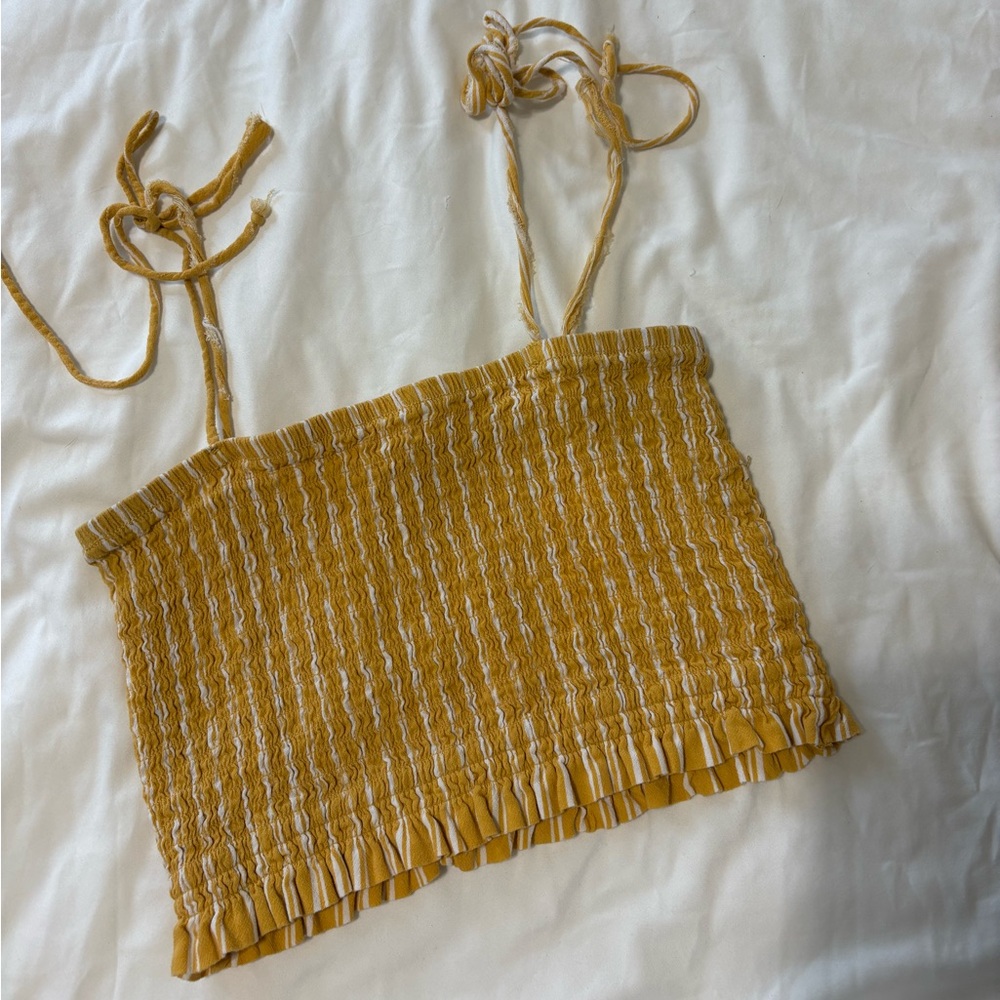 Yellow Smocked Crop Top with Ties